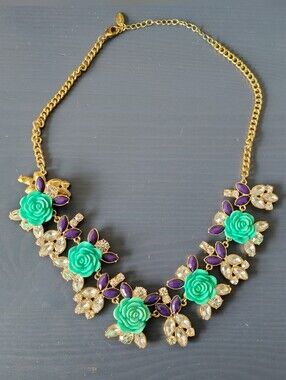 Early 2010s Bold, Chunky, Turquoise, Blue, and Gold Colour Necklace